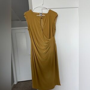 Anne Klein Mustard Draped Midi Dress